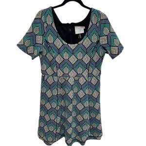 HD in Paris women’s dress green geometric size large Goblin A-line short sleeve
